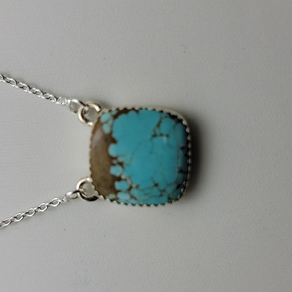 Elegant #8 Sterling Silver and Turquoise Pendant & Adjustable 15" - 17" Necklace